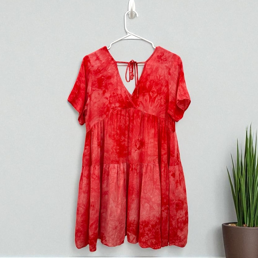 Anthropologie Women’s Easel Red Tie-Dye V-Neck Dress Size S - Picture 10 of 10